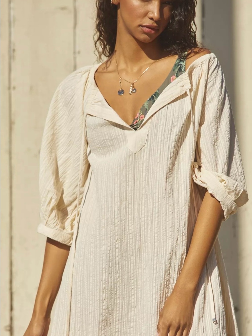 Anthropologie Cream Off the Shoulder Swim Coverup Mini Dress